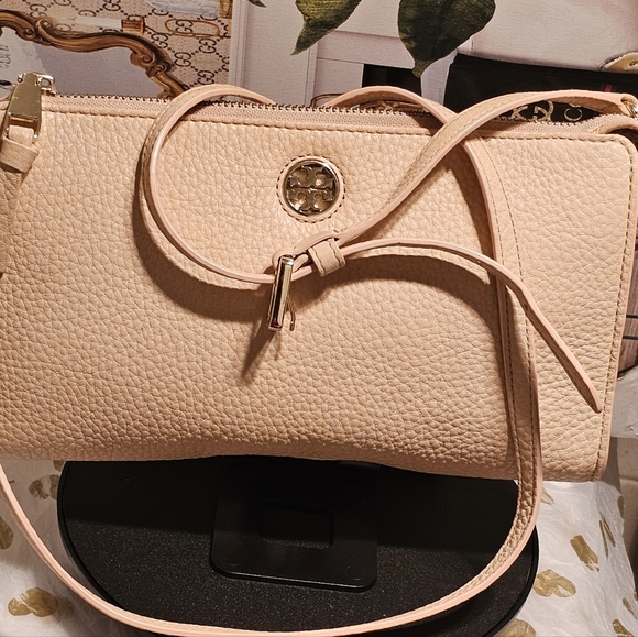 Tory Burch Pebbled Leather Blush Pink Crossbody Bag - Picture 5 of 15